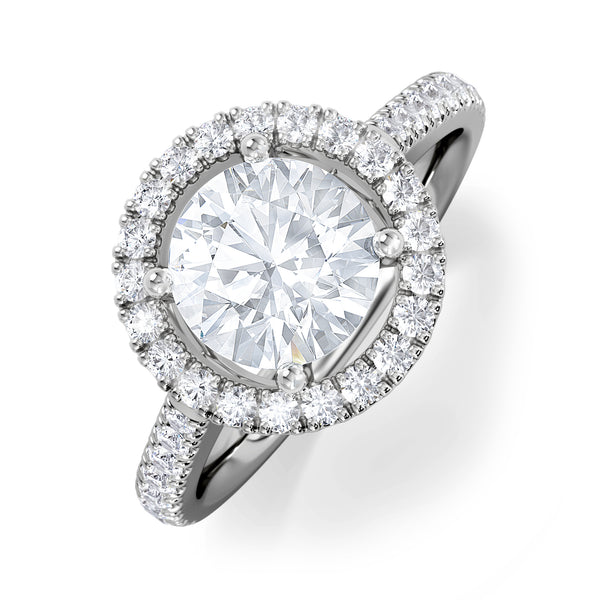 2.05 Carat Ella Halo Lab Diamond Engagement Ring IGI F/VS1 in Platinum